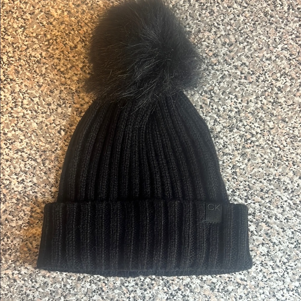 Calvin Klein Black Knit Beanie with Pom